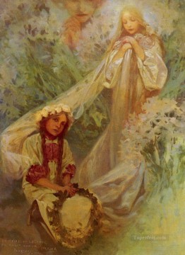  Alphons Lienzo - María Virgen De Los Lirios Checo Art Nouveau Alphonse Mucha
